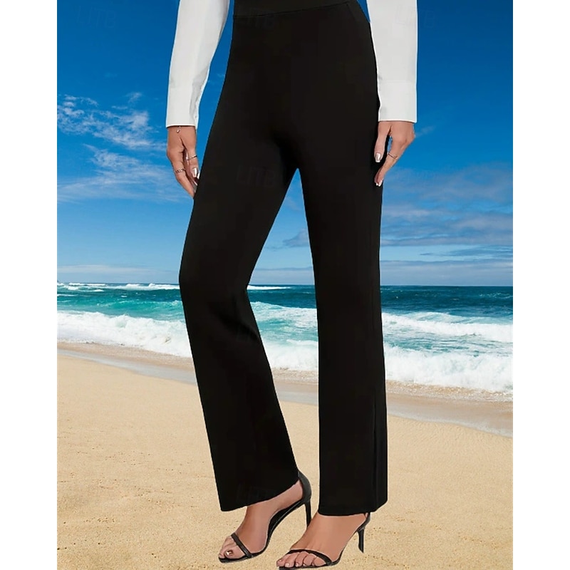 Women's Wide Leg Slacks Streetwear Casual Full Length Natural Plain Elastic Waist Comfortable Street Holiday Daily Wear Navy Black Brown Fall Regular Fit2