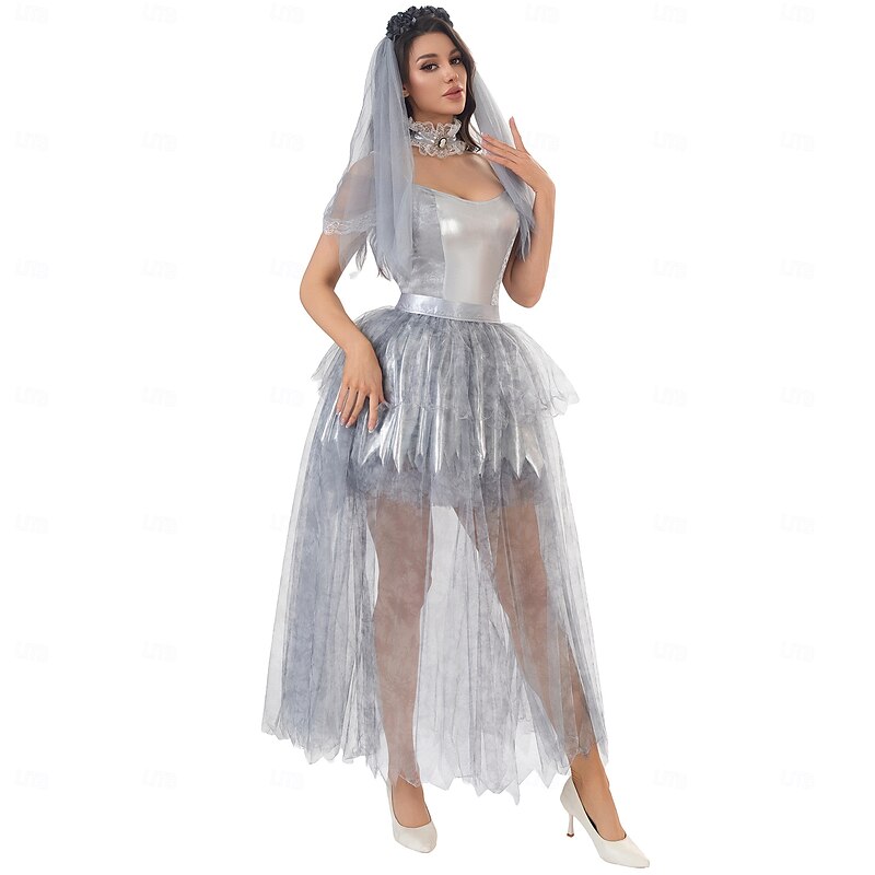Ghostly Bride Devil Halloween Dress Outfits Cosplay Adults' Women's Halloween Performance Party Stage Easy Halloween Costumes Dress Up3