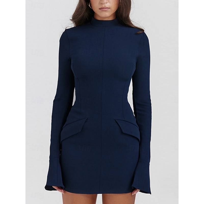 Women's Mini Dress Casual Dress Sheath Dress Fashion Modern Outdoor Party Daily Regular Fit Plain Long Sleeve Crew Neck Black Wine Blue Brown Spring Fall Winter Autumn2