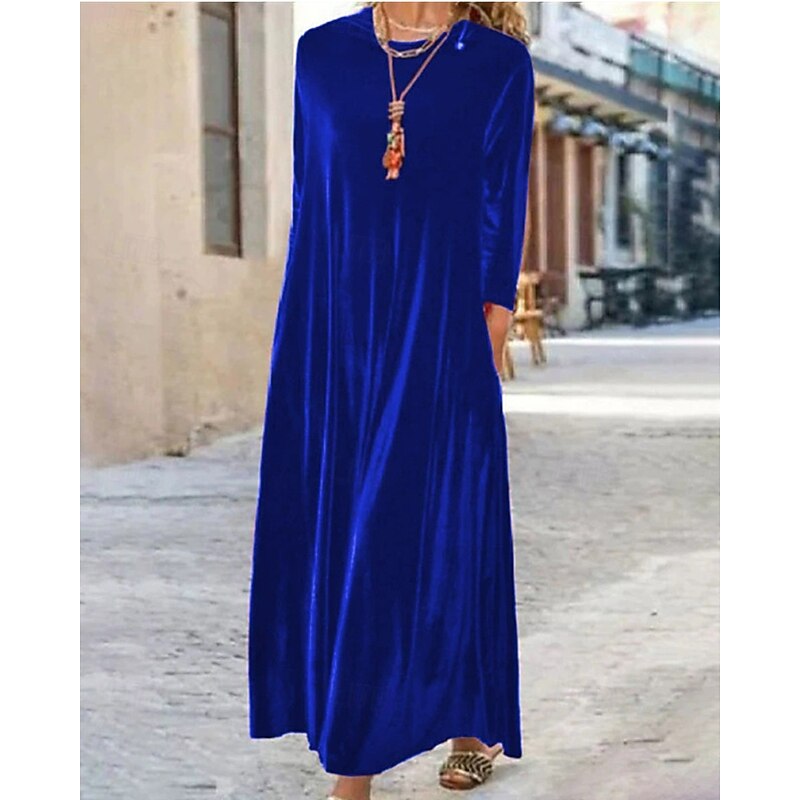 Women's Midi Dress Casual Dress Fashion Classic Modern Outdoor Vacation Holiday Regular Fit Plain Long Sleeve Crew Neck Black Wine Blue Dark Green Summer3
