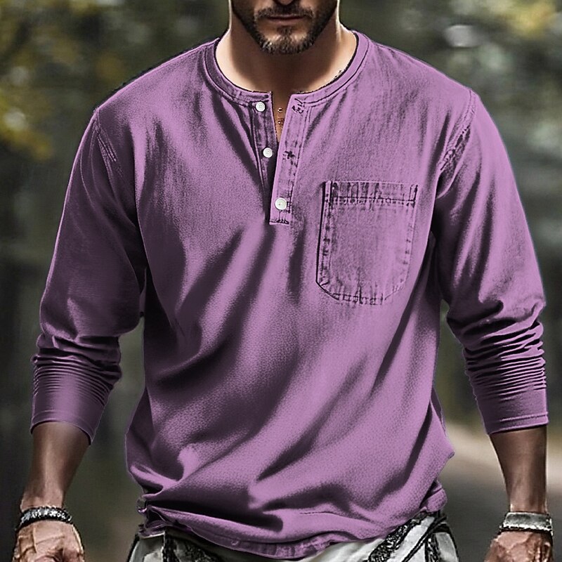 Men's T Shirt Crewneck Casual Daily Soft Buttons Solid / Plain Color Black Red Activewear Polyester2