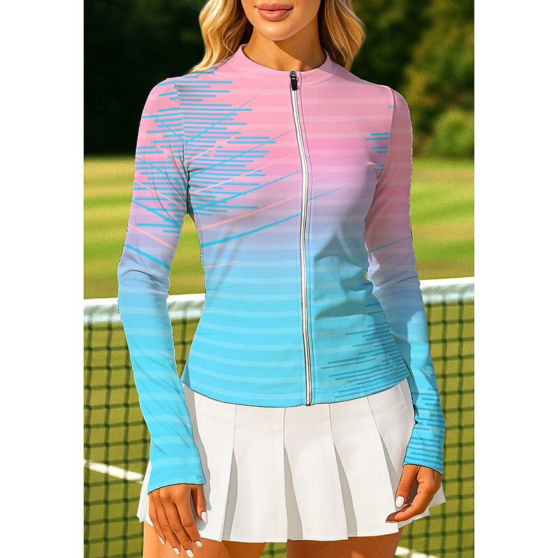 Women's Geometric Gradient Stripes Tops Sport Shirt Tennis Shirt Tennis Top Long Sleeve Zipper Floral UPF50+ UV Resistant High Elasticity Moisture Wicking Breathable Volleyball Tennis Golf Round High3