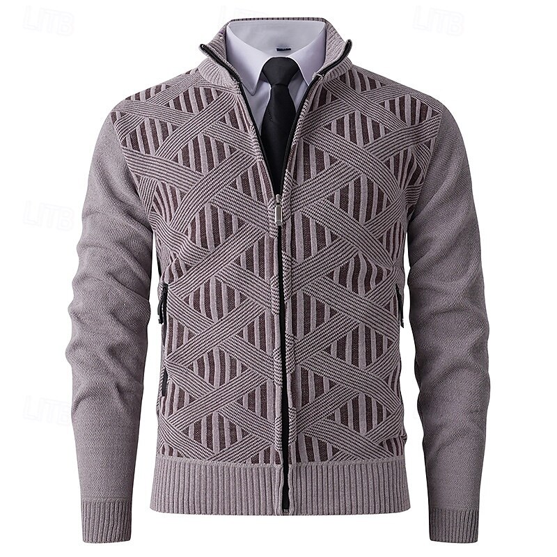 Men's Sweater Dress Sweater Cardigan Sweater Zip Sweater Knit Sweater Ribbed Knit Regular Tops Knitted Ribbed Plain Stand Collar Fashion Shawls Business Casual Clothing Apparel Fall Winter Black Dark