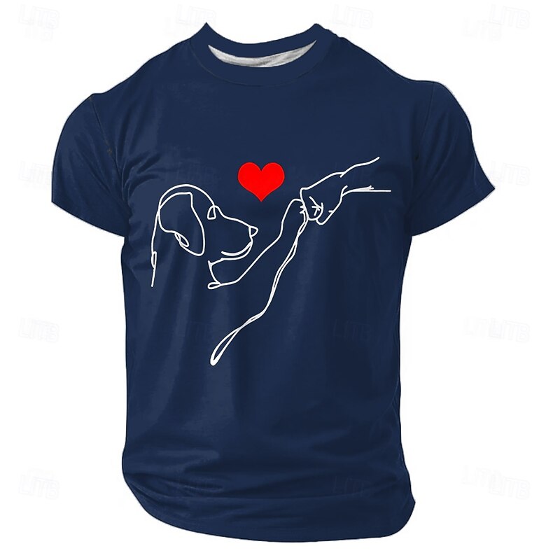 Men's Dog Lover Graphic T-Shirt, Short Sleeve Pet Paw Heart Design