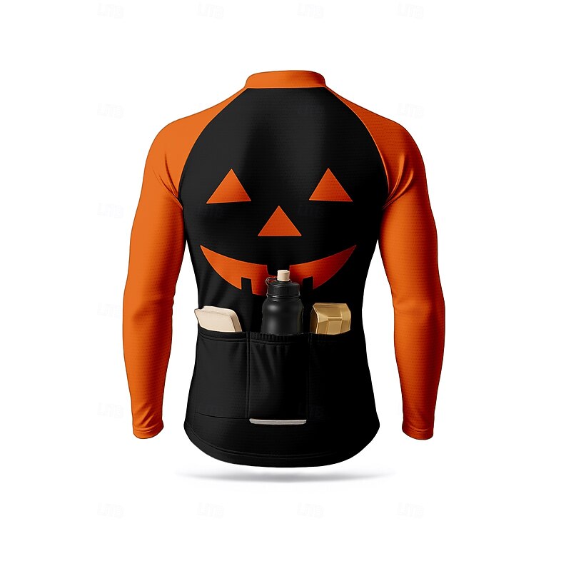 Men's Men Tops Cycling Jersey Graphic Halloween Halloween pumpkin Long Sleeve Bike Jersey Top with 3 Rear Pockets Sun Sun Protection Sunscreen Quick Dry Sports Orange Clothing Apparel2
