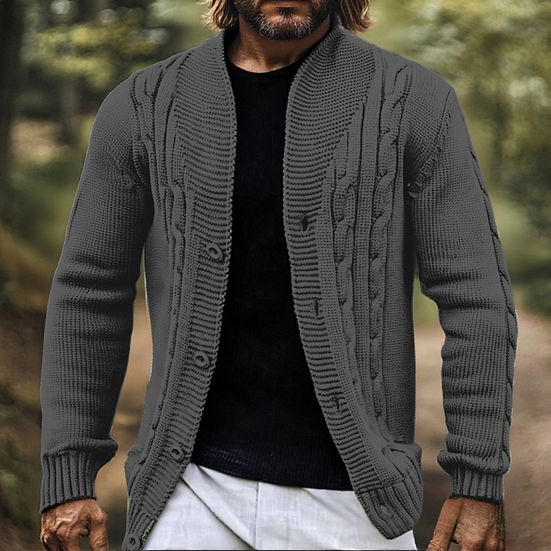Men's Cardigan Sweater Cropped  Sweater Knit Sweater Cardigan Jacket Ribbed Cropped Knitted Knit Regular Tops Knitting Cable Solid / Plain Color Stand Collar Fashion Classic Vacation Daily Wear3