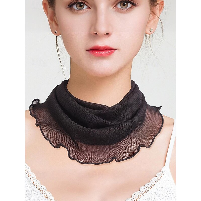 Women's Silk Sheer Neck Scarf –  Ruffle-Edge Tube Bandana Elegant Choker Wrap for Office, Travel, Parties & Evening Outfits