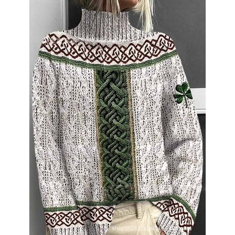 Women's Sweater Elegant Vacation Vintage Floral Graphic Geometric Turtleneck Print Long Sleeve Regular Tops Knit Daily Holiday Going out Black Pink Fall4