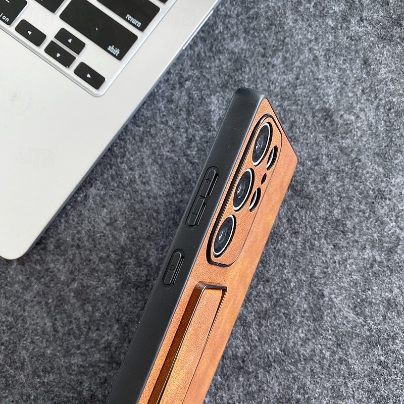 Phone Case For Samsung Galaxy S25 Ultra S24 Ultra S23 Ultra Back Cover with Wrist Strap Kickstand Shockproof Retro TPU Plating3