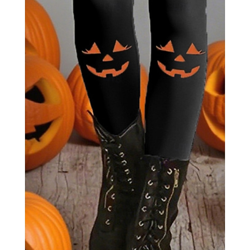 Women's Pants Trousers Leggings Cozy Leggings Streetwear Casual Full Length High WaistPantsHalloween Graphic Elastic Waist Print Breathability Comfortable Stretchy Vacation Street Daily Wear Black3