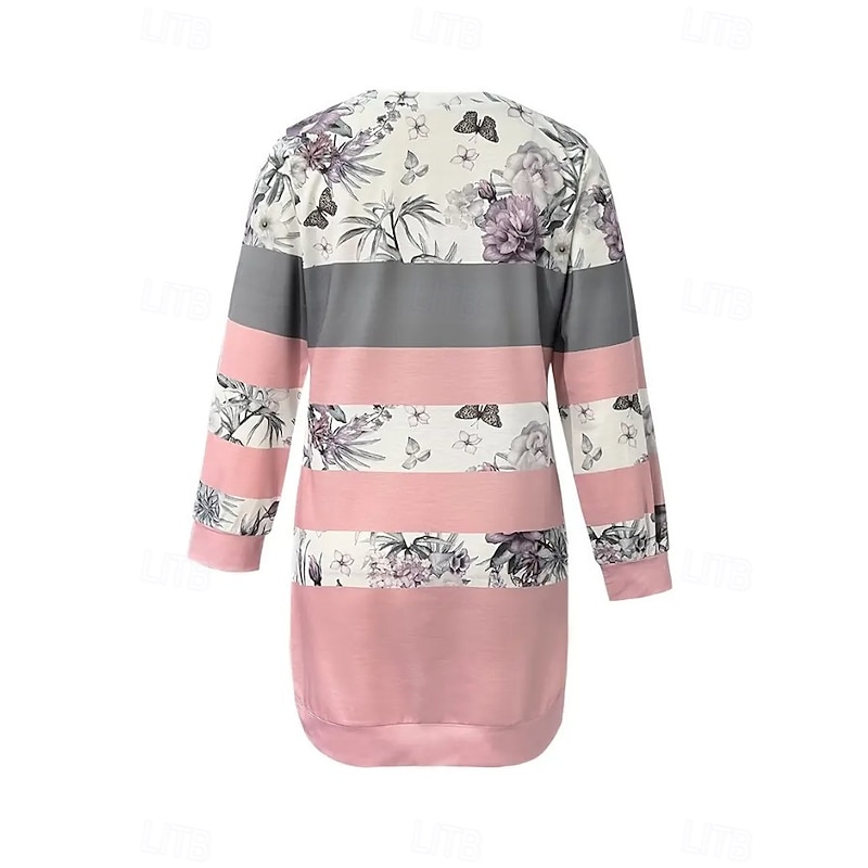 Women's Sweatshirt Dress Mini Dress Shift Dress Vacation Casual Birthday Daily Sports Regular Fit Floral Graphic Striped Long Sleeve Crew Neck Pink Gray Fall Winter2