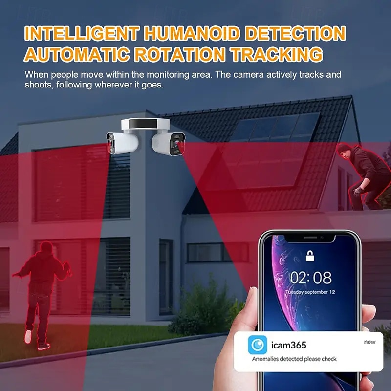 8 Megapixel Smart Wireless Wifi Outdoor Security Camera 360 Panoramic Outside Angle Mount with Dual Bullet Cameras Full Colour Night Vision Smart AI Motion Detection Sound and Motion Alerts2