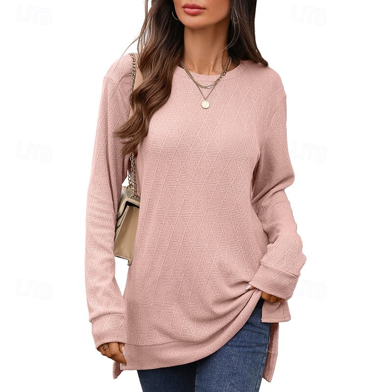 Women's T Shirt Plain Casual Long Sleeve Crew Neck Regular Tops Daily Weekend Black Yellow Pink Navy Blue Fall