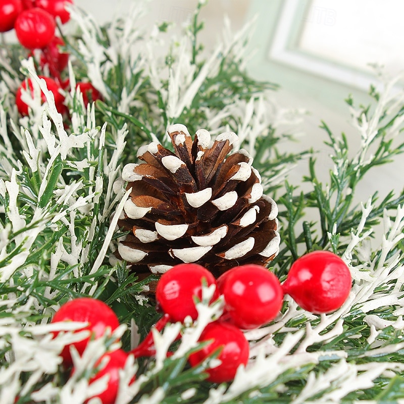 Christmas Realistic Red Berry Wreath Wall Decoration Pinecone Rattan Garland Festive Holiday Home Decor Perfect Seasonal Door Hanging Christmas Ornament2