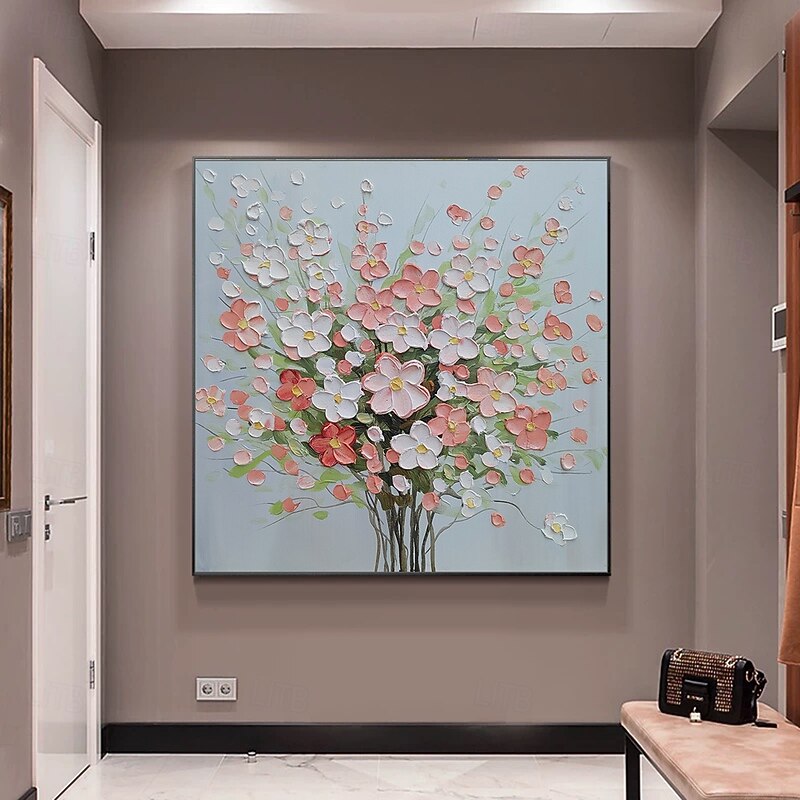 Mintura Handmade Textured Flowers Oil Paintings On Canvas Wall Art Decoration Modern Abstract Picture For Home Decor Rolled Frameless Unstretched Painting