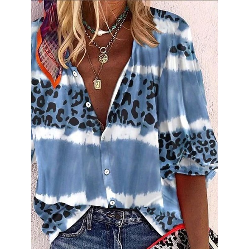 Women's Blouse Bohemia Vintage V Neck 3/4 Length Sleeve Floral Graphic Daily Regular Tops Daily Holiday Beach Wear Print Blue Spring Fall2