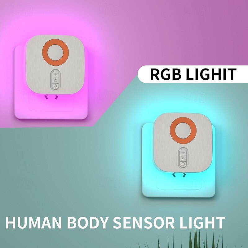 1 Pc 68MM Human Sensing Light RBG Colorful Atmosphere Light Adjustable Dimmable Color LED Nightlight Bedroom Bedlight EU/US Plug2