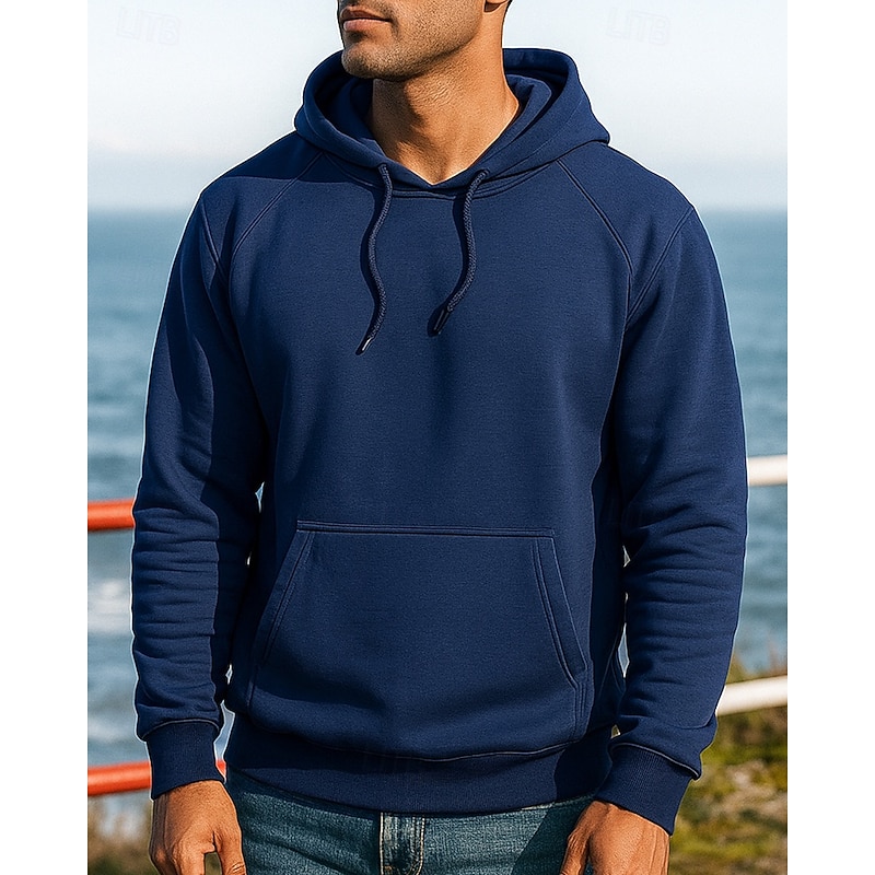 Men's Casual Sweatshirt Pullover Hoodie with Pockets Long Sleeve Top Athleisure Fall Solid Colored Fashion Outdoor Travel Running Sportswear Activewear Black Yellow Army Green4