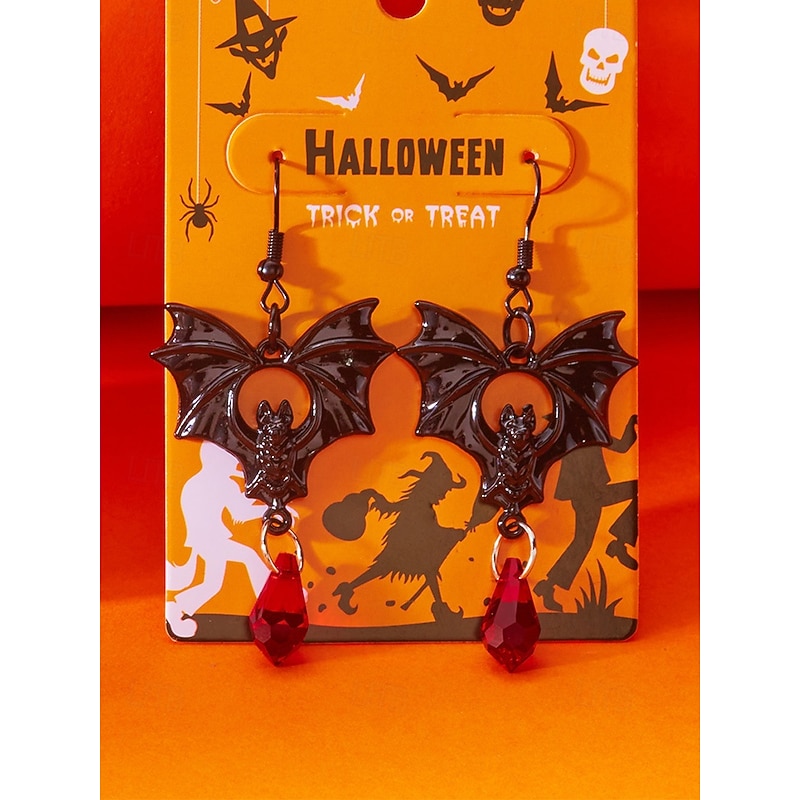 Women's Gothic Bat Earrings with Crystal Drop – Black and Silver Bat Design, Perfect for Halloween Parties and Costume Events3