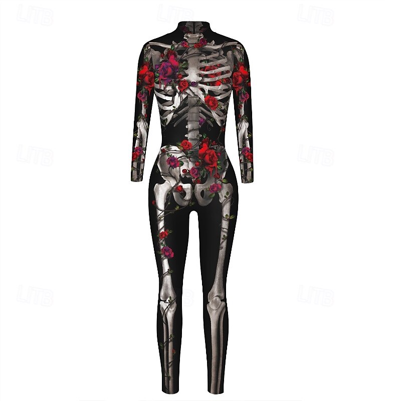Family Jumpsuit Skull Halloween pattern Street Print Black Light Green Red Long Sleeve Matching Outfits2