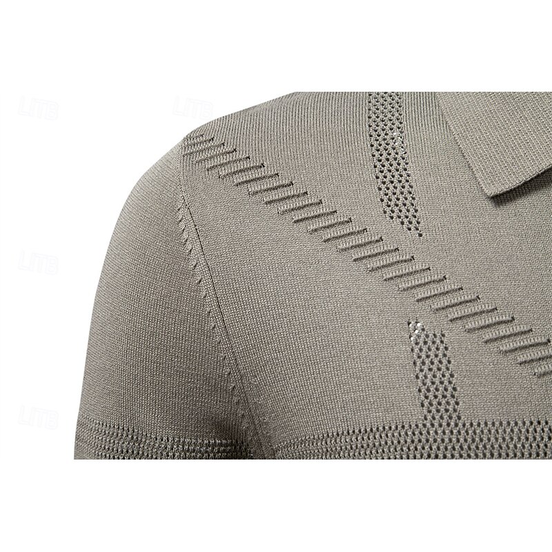 Men's Pullover Sweater Jumper Knit Regular Tops Jacquard Buttons Solid Color Polo Collar Elegant Vintage School Home Clothing Apparel Spring Fall Dark Navy Khaki S M L4
