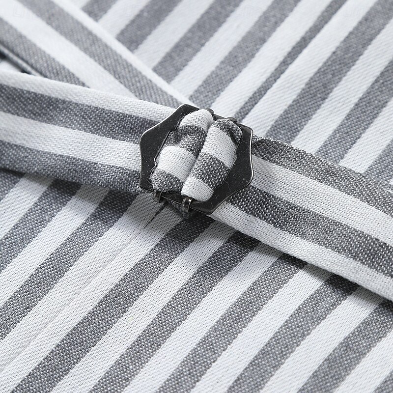 Men's Waistcoat Cocktail Attire Wedding Guest Casual Vintage Spring Fall Double Breasted Polyester Adjustable Striped Slim Fit Light Grey Dark Gray Vest4