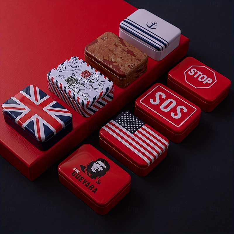 Christmas Cookie Tins with Lids for Gift Giving Xmas Tin Containers Rectangular Metal Candy Box Storage Jar American Flag Design Holiday Treat Container Festive Decoration Accessory