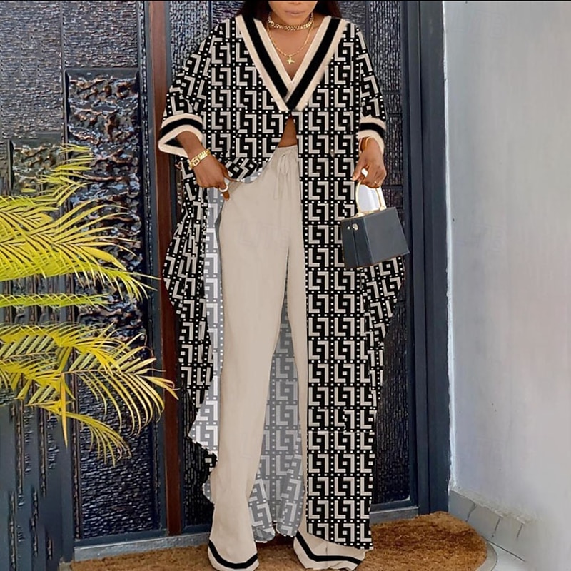 Women Fashion Pants Sets Long Sleeve Black Yellow Dark Navy Fall Loose Fit4