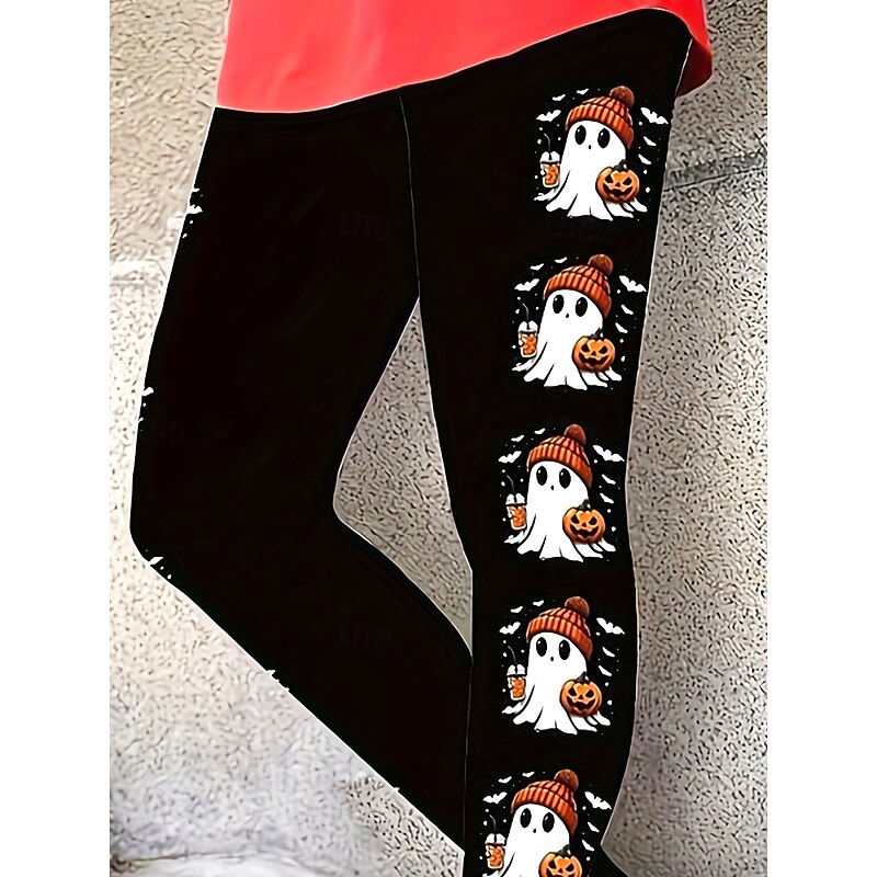 Women's Leggings Vacation Vintage Fashion Full Length High WaistPantsHalloween Graphic Pumpkin Halloween Printing Soft Breathable Stretchy Outdoor Vacation Street Black Spring Fall Winter Slim Fit3