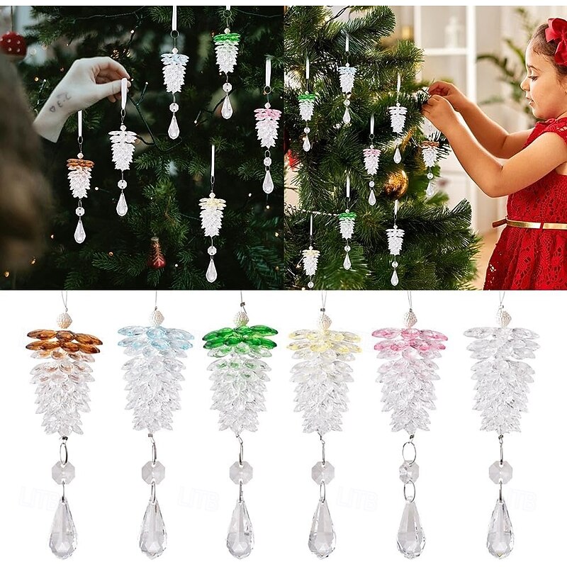 Christmas Acrylic Pinecone Ornament Transparent Crystal-Like Artificial Christmas Ornaments Perfect for Holiday Parties, Weddings & Thanksgiving Celebrations
