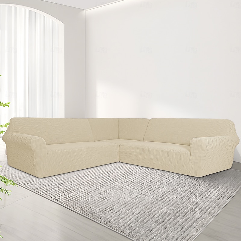 7-Seater Sectional Sofa with 5x5 Grid Stitching  Modular Jacquard Fabric Couch Set for Living Room, U-Shaped Design