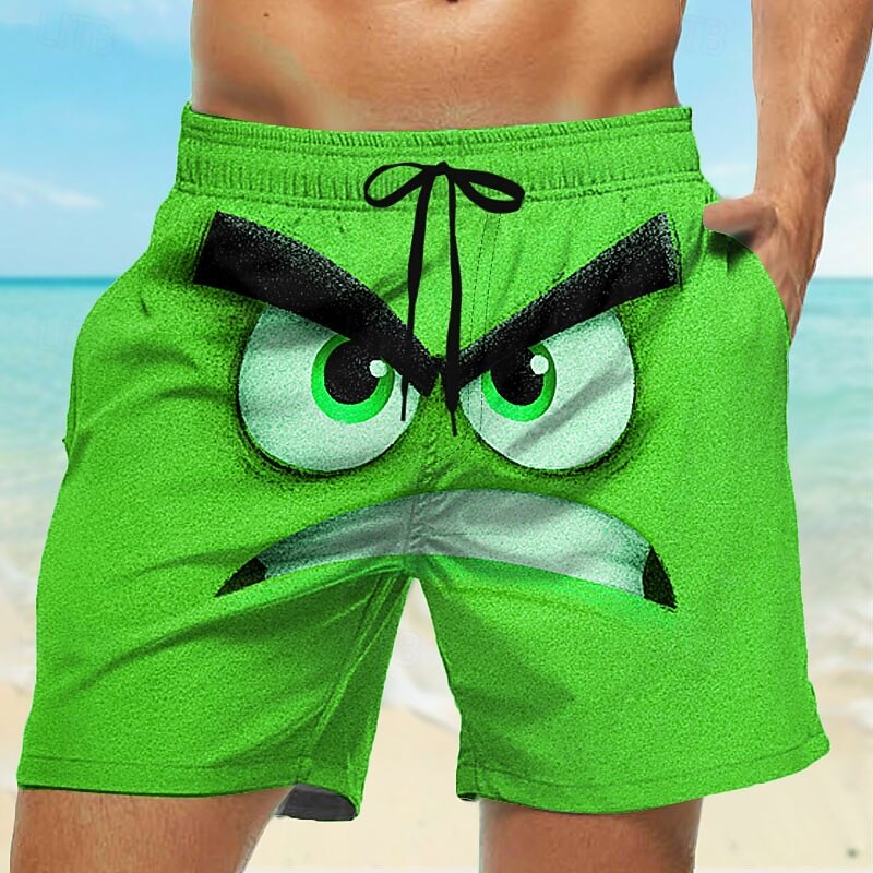 Men's 3D Cartoon Big Eyes Swim Trunks Swim Shorts Board Shorts Mid Waist Funny Outdoor Vacation Dailywear Side Pockets Mesh Lining Elastic Drawstring Waist Designer Clothing Apparel3