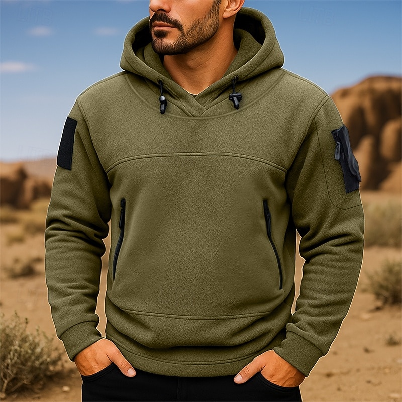 Men's Hoodie Fleece Hoodie Tactical Hoodie Black Army Green Dark Gray Hooded Plain Pocket Sports & Outdoor Casual Daily Streetwear Cool Sportswear Winter Clothing Apparel Hoodies Sweatshirts