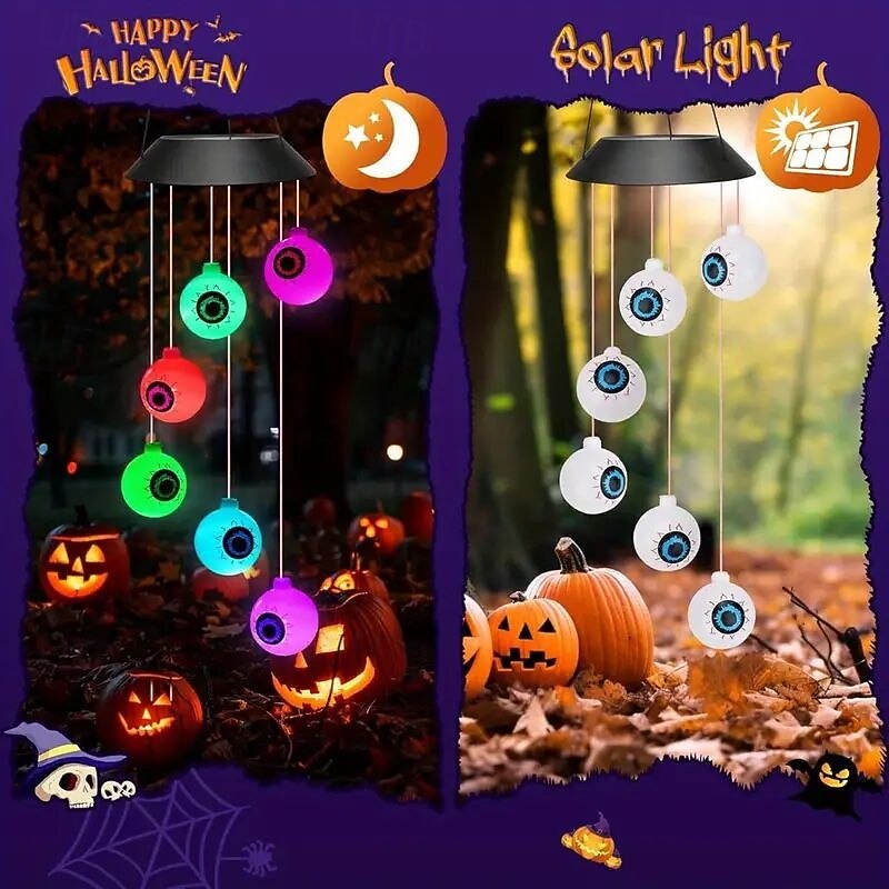 Solar Halloween Eyeball Wind Chime Light Waterproof Outdoor Indoor Hanging Decoration for Yard Porch Patio Window Evil Spirit Party Decoration3