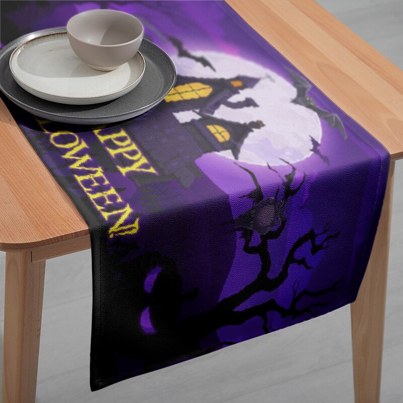 Purple Halloween Table Runner - Digital Printed Rectangular Tablecloth 33x180cm for Restaurant Banquet & Party Decor3