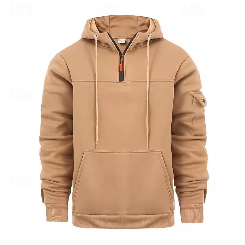 Men's Hoodie Quarter Zip Hoodie Fleece Hoodie Tactical Hoodie Black Navy Blue Khaki Light Grey Dark Gray Hooded Plain Patchwork Zipper Sports & Outdoor Casual Daily Streetwear Cool Sportswear Spring
