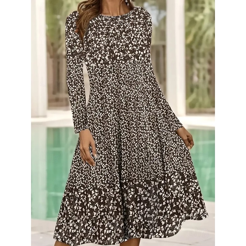 Women's Midi Dress T Shirt Dress Tee Dress A Line Dress Vacation Casual Daily Date Regular Fit Ombre Floral Graphic Long Sleeve Crew Neck Brown Summer Spring Fall Winter