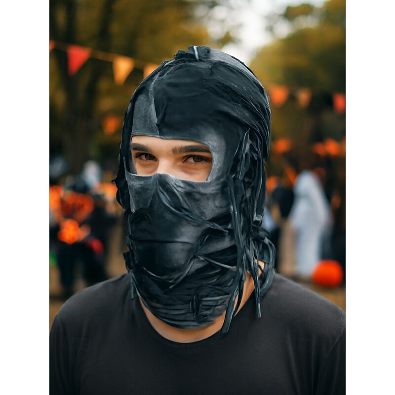 Men's Halloween Gothic Torn Bandage Mask Head Cover - Horror Skull Style Hooded Balaclava for Cosplay, Masquerade and Streetwear2