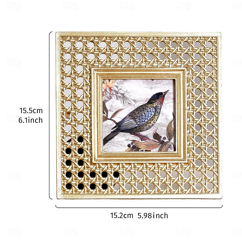 1PC A Square Decorative Photo Frame With a Golden Rattan Woven Pattern and A Resin Material Photo Display Frame Suitable for Family Photo Decoration and Display2