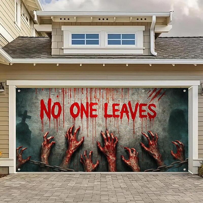 Halloween Garage Door Cover Large Hanging Backdrop Bloodstains 3D Dark Punk Gothic Style Party Outdoor Shooting Backgrounds Yard Haunted House Home Decor - Main Image
