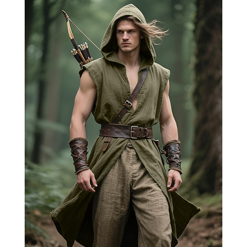 Retro Vintage Medieval Renaissance Vest Tunic Warrior Viking Fancy Dress Men's Viking Halloween Carnival Performance Party LARP Adults Belt All Seasons2