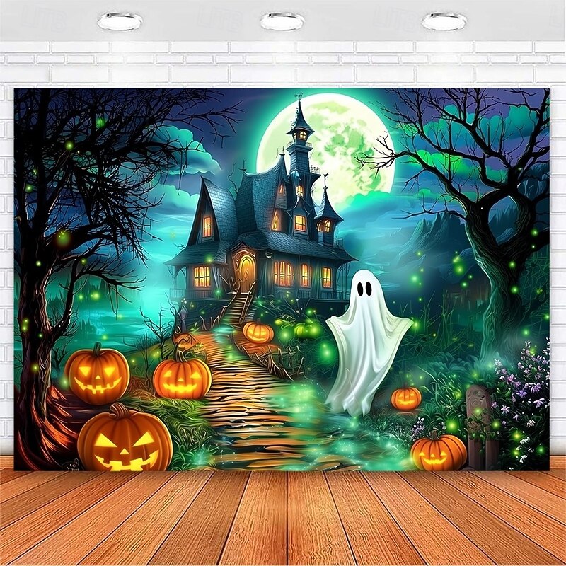 Halloween Haunted House Ghost Pumpkin Wall Tapestry – Spooky Full Moon Night Wall Hanging Background for Party, Bedroom, Living Room,  2025 Halloween Home Decoration