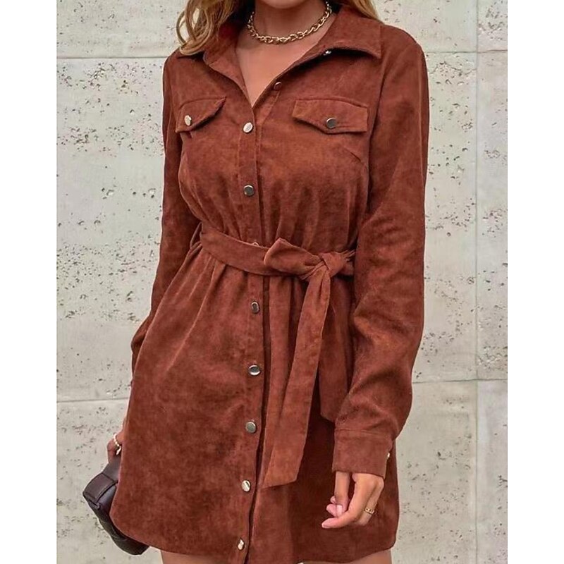 Women's Shirt Jacket Shacket Warm Comfortable Pocket Buttons Casual Plain Daily Wear Going out Casual Daily Weekend Single Breasted Long Turndown Regular Fit Long Sleeve Outerwear Brown Fall Winter
