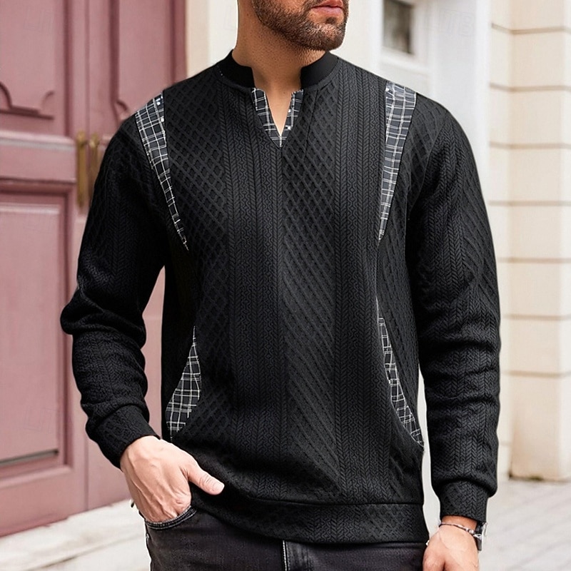 Men's Sweatshirt Black White Navy Blue Khaki V Neck Color Block Jacquard Patchwork Sports & Outdoor Daily Holiday Polyester Streetwear Basic Casual Spring Fall Clothing Apparel Hoodies Sweatshirts4