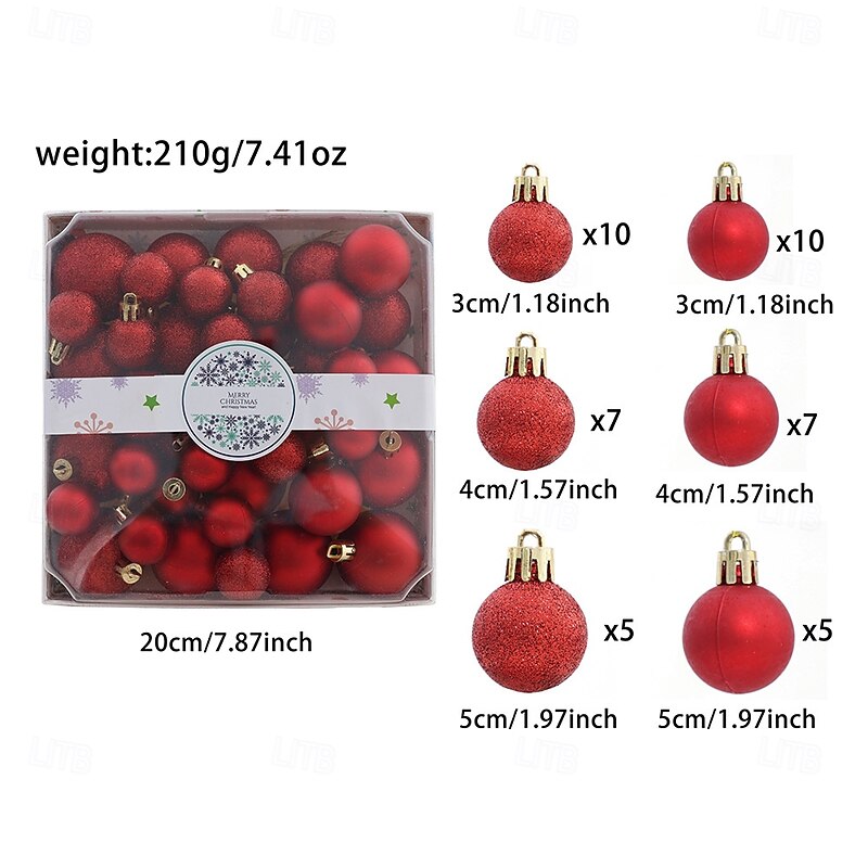 44 Pcs Christmas Tree Balls Baubles Ornaments Xmas Decorations Glitter Shiny Powder Balls Gift Box Set For Holiday Party Scene Layout Christmas Tree Hanging Decoration Accessories4