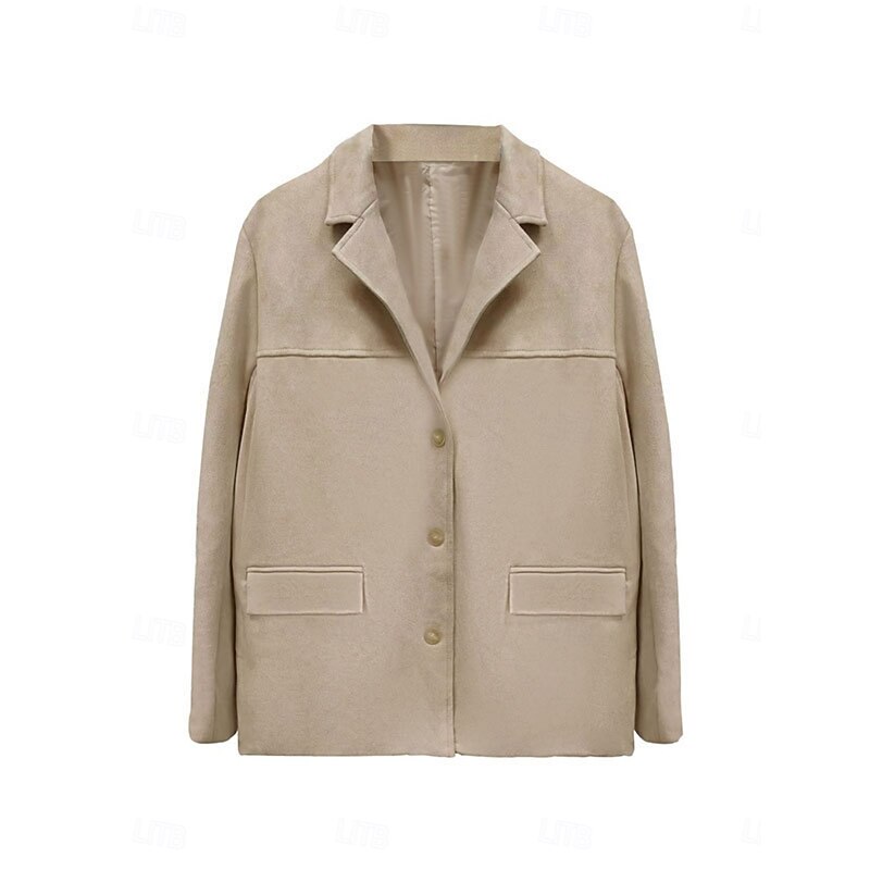 Women's Blazer Comfortable Breathable Pocket Vintage Casual Plain Office Street Casual Daily Wear Single Breasted Regular Turndown Loose Fit Long Sleeve Outerwear Black Brown Khaki Summer Spring4