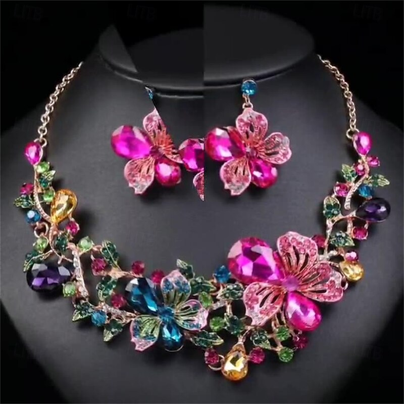 Jewelry Set Two-piece Suit Rhinestone Chrome 1 Necklace Earrings Women's Elegant Vintage Fashion Vintage Style Classic Jewelry Set For Wedding Party Wedding Guest