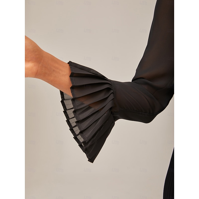 Women's Contrast Design Pleated TENCEL Roma Top Curved Hem Stylish Comfortable Breathable Elegant Daily Work Casual Versatile Fall3