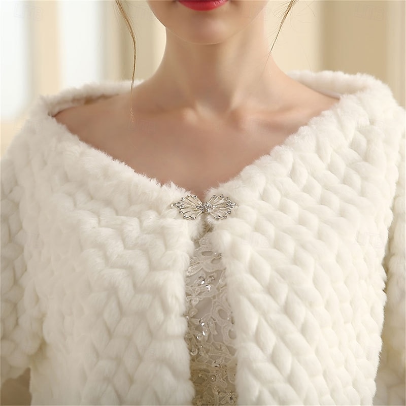 Mother's Wraps Elegant Keep Warm Long Sleeve Faux Fur Wedding Wraps With Pure Color For Wedding Fall4