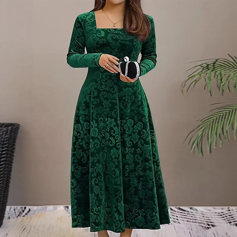 Women's Maxi Dress Sheath Dress A Line Dress Fit And Flare Dress Party Birthday Formal Party Wedding Guest Birthday Regular Fit Plain Long Sleeve Square Neck Black Wine Green Spring Fall Winter Autumn3